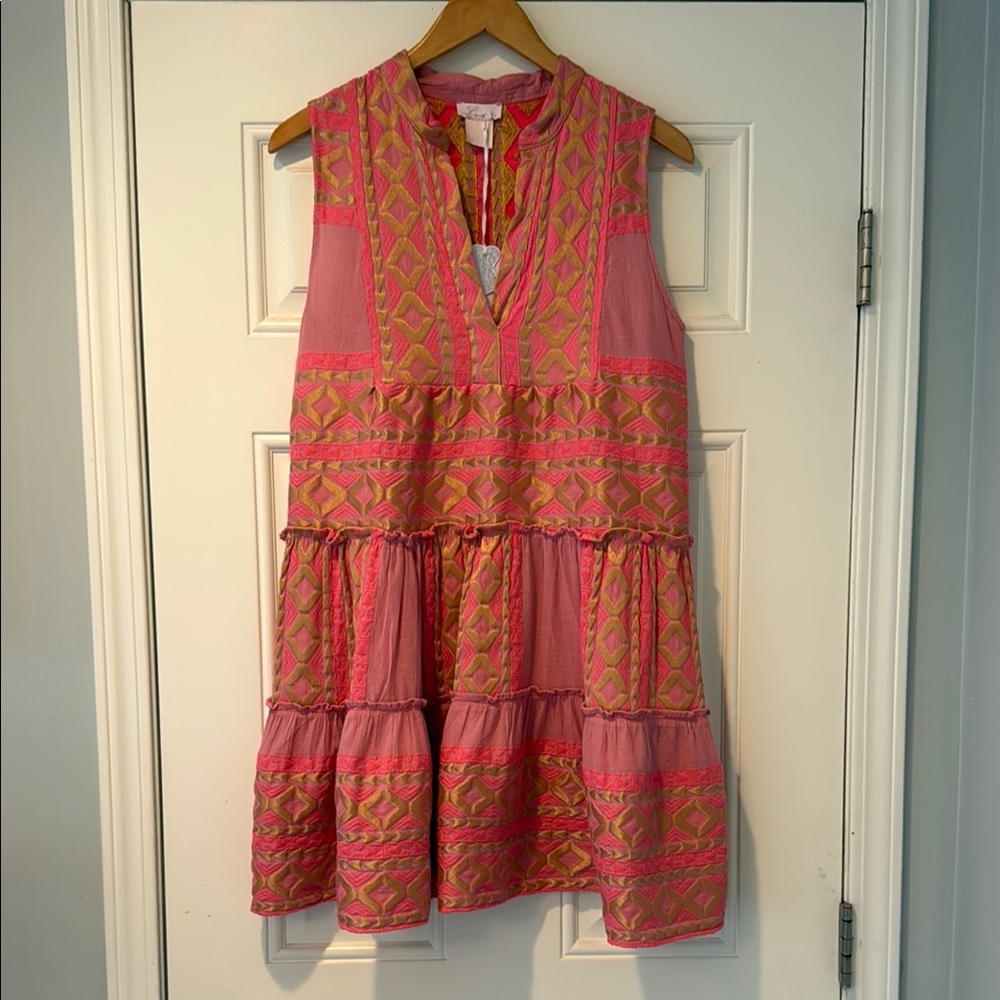 Lace brand Pink & Gold Sleeveless Dress - bohemian, beachy style size small NWT